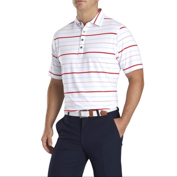 FJ FootJoy Prodry Lisle Open Stripe Polo Shirt With TPC Embroidery - Picture 1 of 5